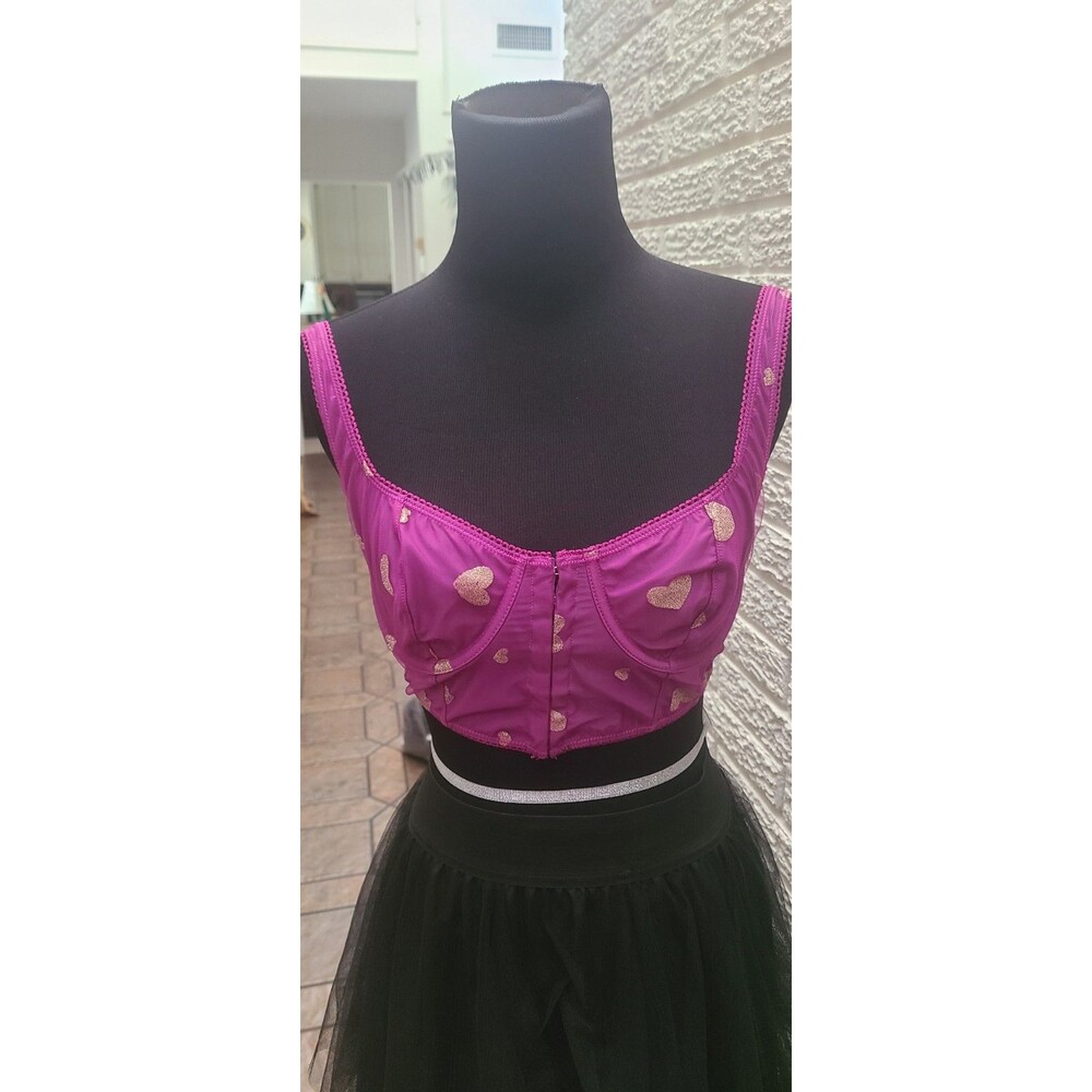 Out From Under Front Or Back Closure Fushia W Gold Hearts Bra Size M M